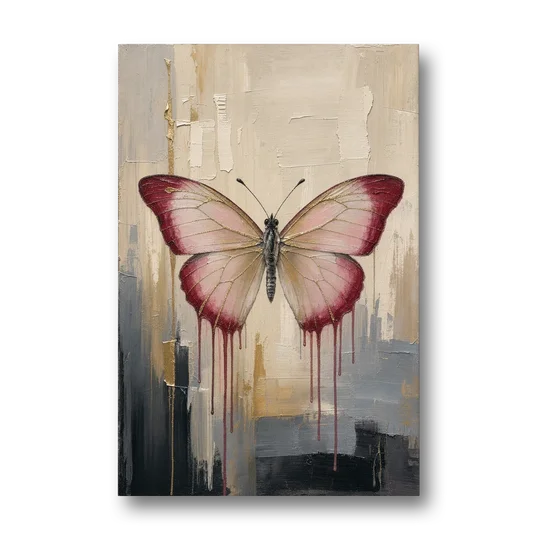 Pink Butterfly with Crimson Drips - Canvas Wall Art - Front
