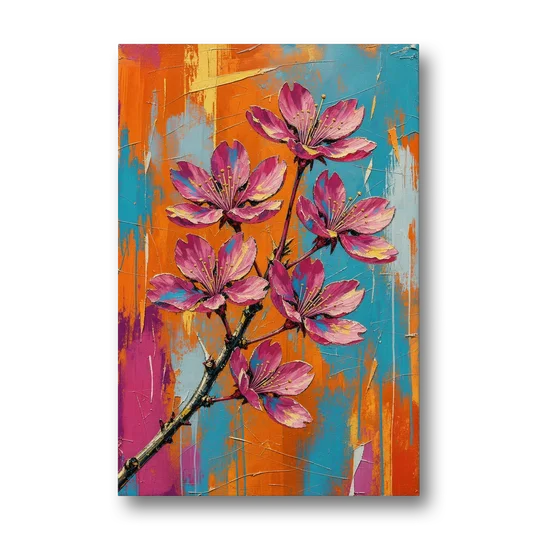Pink Cherry Blossom Painting in Blazing Color - Canvas Wall Art - Front