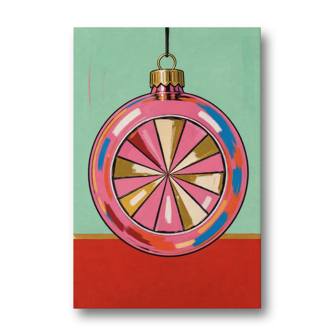 Pink Christmas Wall Art of a Glass Reflector Ornament - Canvas Wall Art - Front
