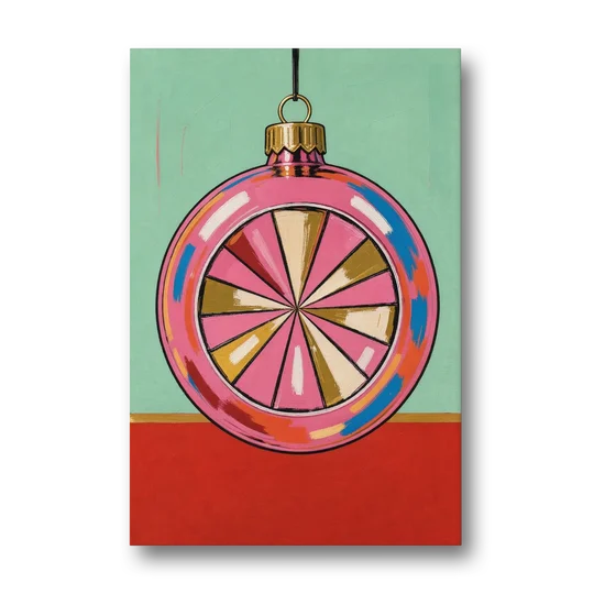 Pink Christmas Wall Art of a Glass Reflector Ornament - Canvas Wall Art - Front
