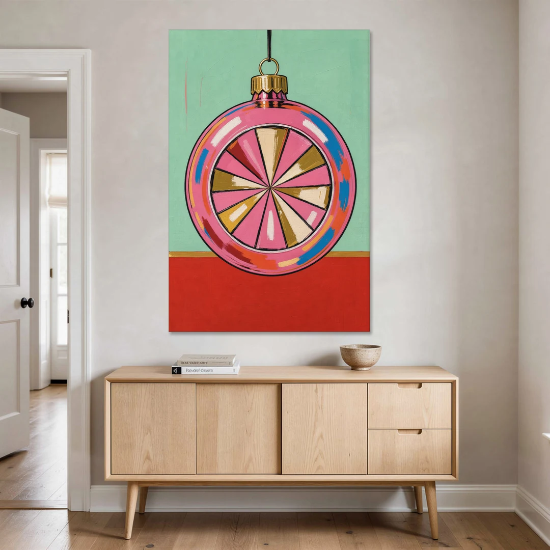 Pink Christmas Wall Art of a Glass Reflector Ornament - Canvas Wall Art - Coffee Table - 40x60