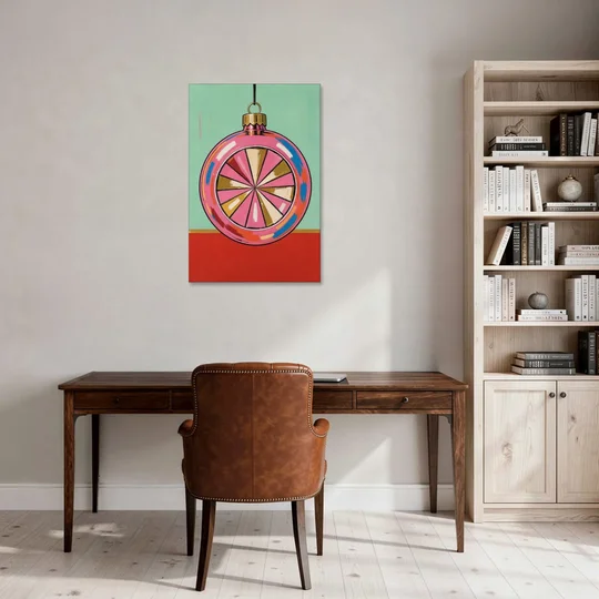 Pink Christmas Wall Art of a Glass Reflector Ornament - Canvas Wall Art - Office - 24x36