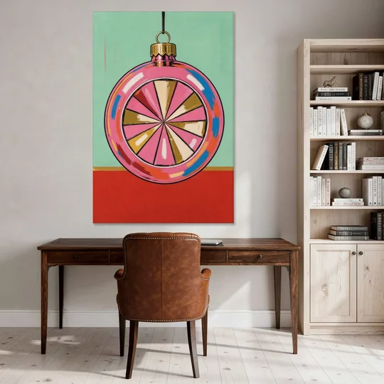 Pink Christmas Wall Art of a Glass Reflector Ornament - Canvas Wall Art - Office - 40x60