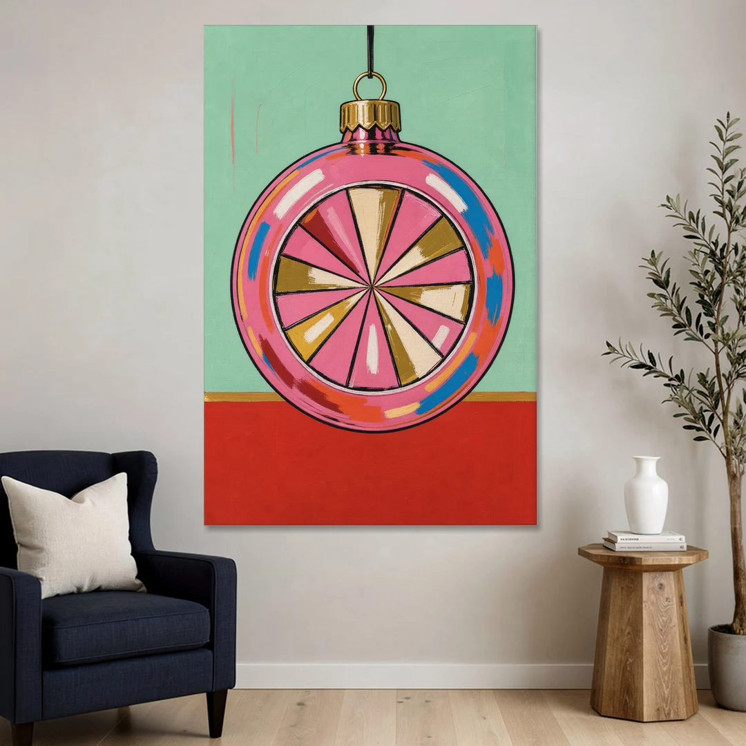 Pink Christmas Wall Art of a Glass Reflector Ornament - Canvas Wall Art - Sofa - 40x60