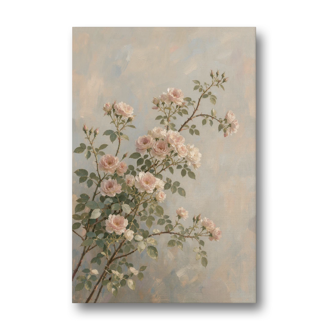 Pink Floral Canvas Art of Rambling Rose Canes - Canvas Wall Art - Front