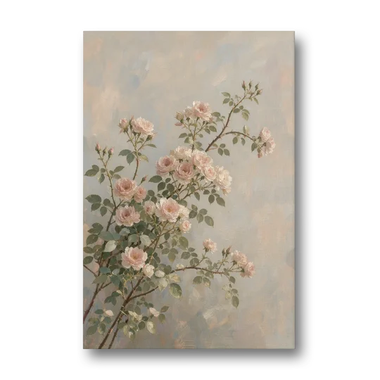 Pink Floral Canvas Art of Rambling Rose Canes - Canvas Wall Art - Front