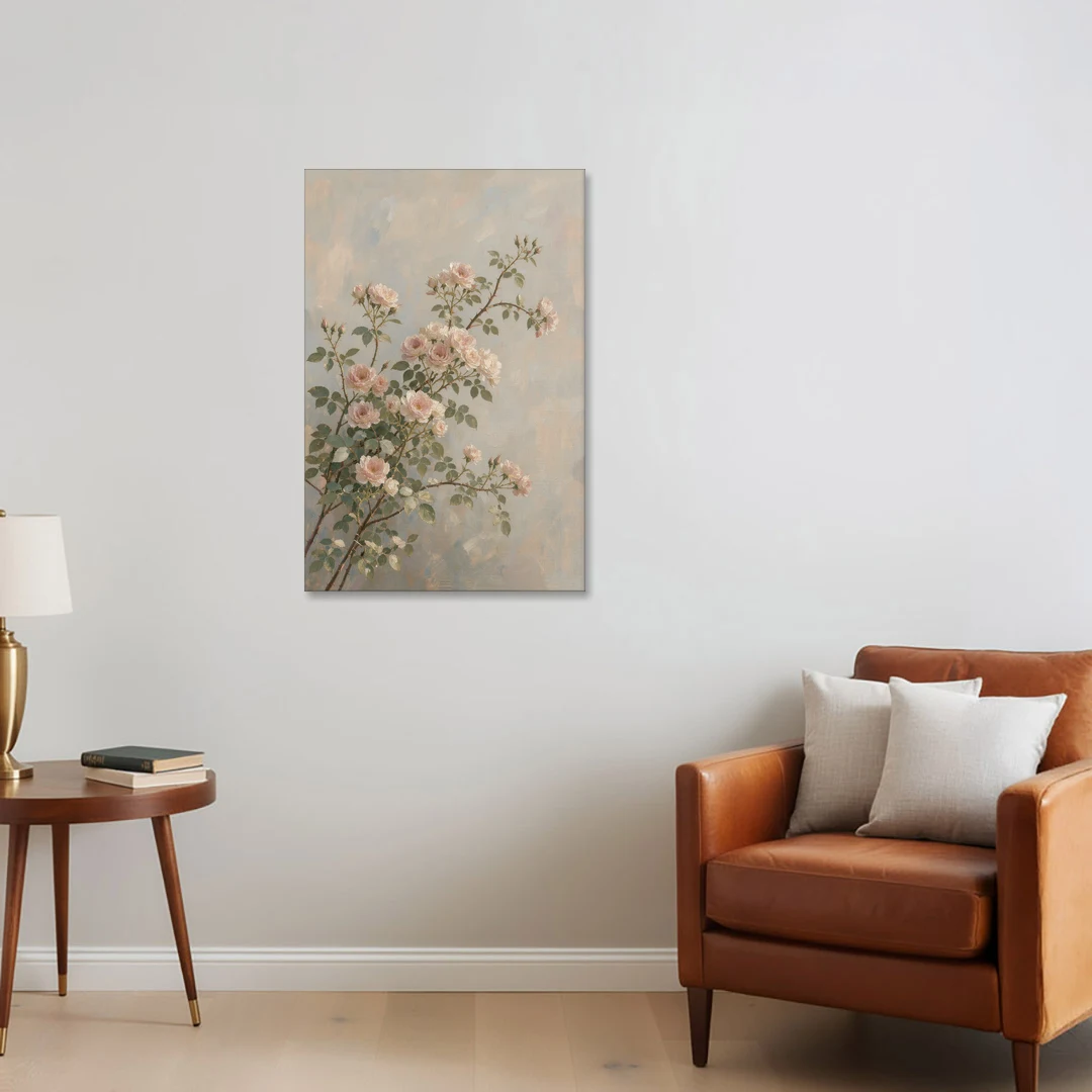 Pink Floral Canvas Art of Rambling Rose Canes - Canvas Wall Art - Sofa - 24x36
