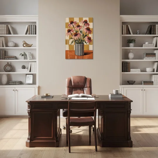 Pink Floral Wall Art of Striped Vase Coneflowers - Canvas Wall Art - Office - 24x36