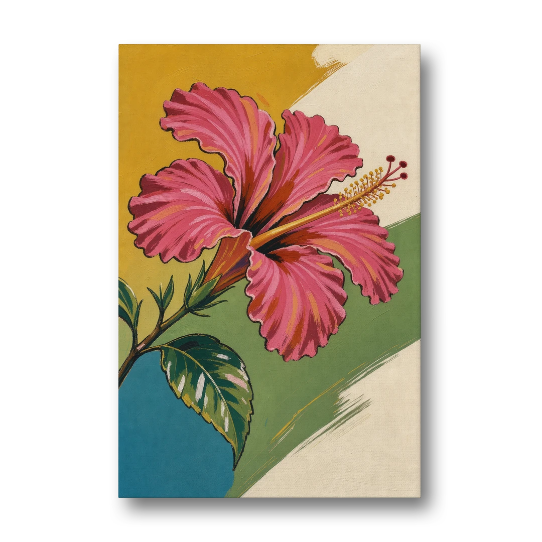 Pink Hibiscus with Long Reaching Stamen - Canvas Wall Art - Front