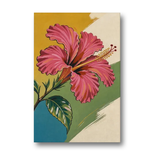 Pink Hibiscus with Long Reaching Stamen - Canvas Wall Art - Front