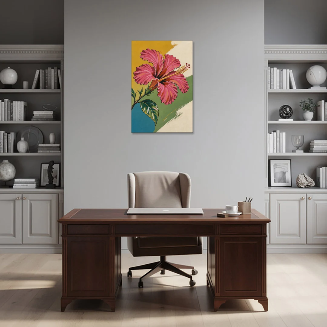 Pink Hibiscus with Long Reaching Stamen - Canvas Wall Art - Office - 24x36