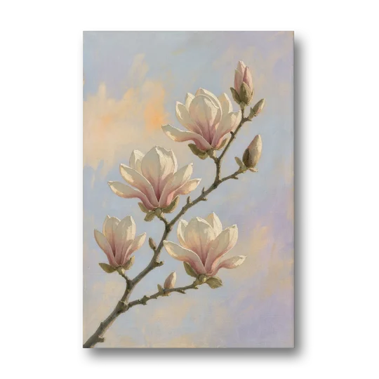 Pink Magnolia Flower Branch at Dawn - Canvas Wall Art - Front