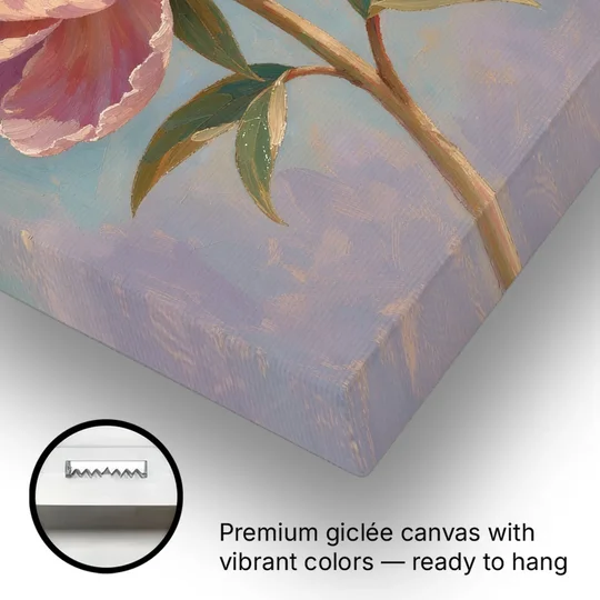 Pink Peony Painting in Sunset Light - Canvas Wall Art - Gallery Wrap Corner