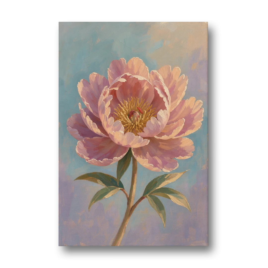 Pink Peony Painting in Sunset Light - Canvas Wall Art - Front