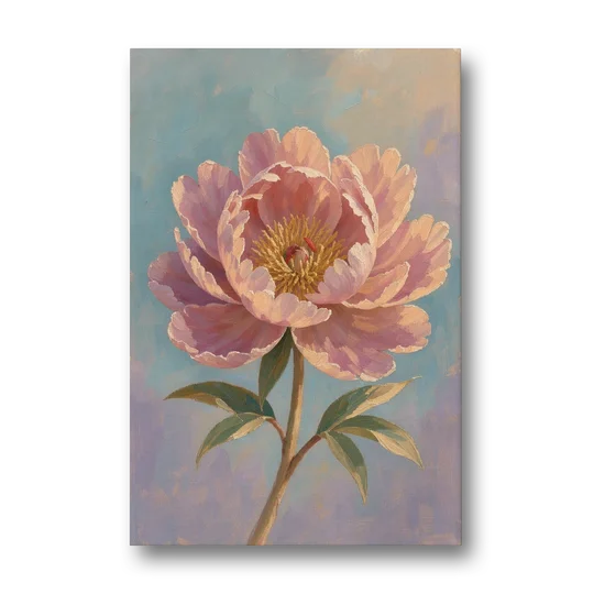 Pink Peony Painting in Sunset Light - Canvas Wall Art - Front