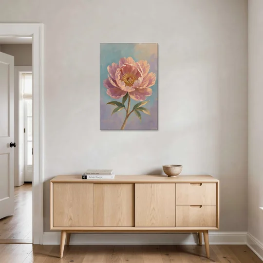 Pink Peony Painting in Sunset Light - Canvas Wall Art - Coffee Table - 24x36