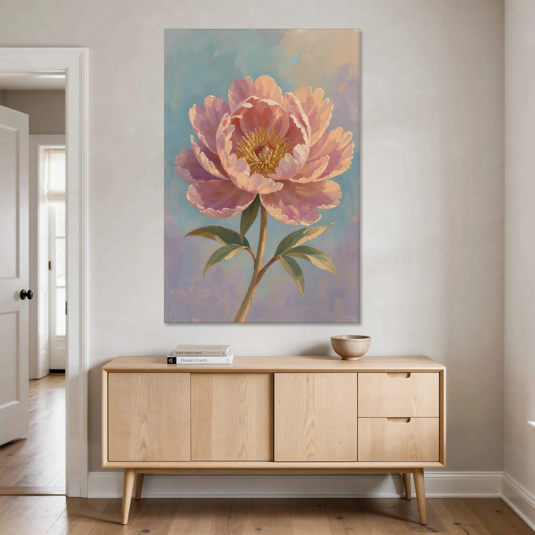 Pink Peony Painting in Sunset Light - Canvas Wall Art - Coffee Table - 40x60