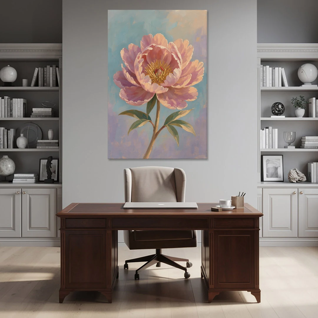 Pink Peony Painting in Sunset Light - Canvas Wall Art - Office - 40x60