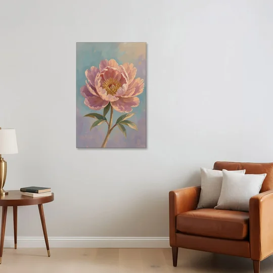 Pink Peony Painting in Sunset Light - Canvas Wall Art - Sofa - 24x36