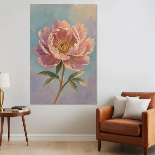 Pink Peony Painting in Sunset Light - Canvas Wall Art - Sofa - 40x60