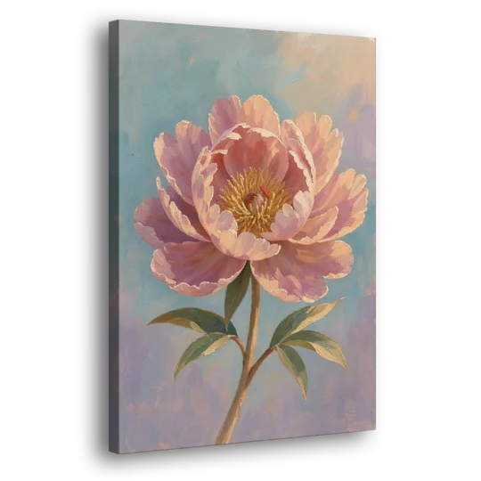 Pink Peony Painting in Sunset Light - Canvas Wall Art - Side