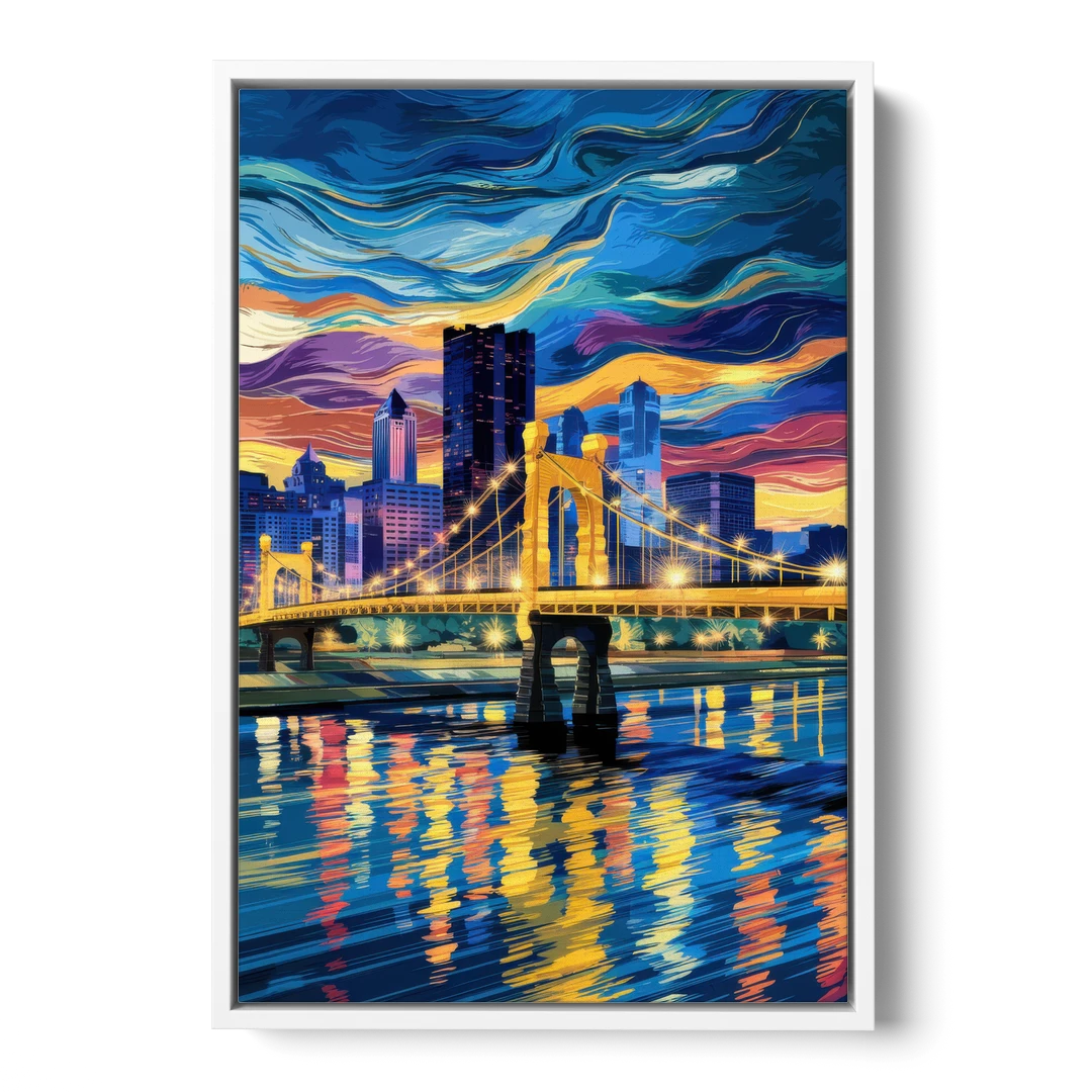 Pittsburgh Architectural Charm - White Framed Canvas Wall Art - Front
