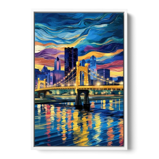 Pittsburgh Architectural Charm - White Framed Canvas Wall Art - Front