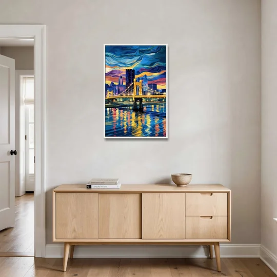 Pittsburgh Architectural Charm - White Framed Canvas Wall Art - Coffee Table - 24x36