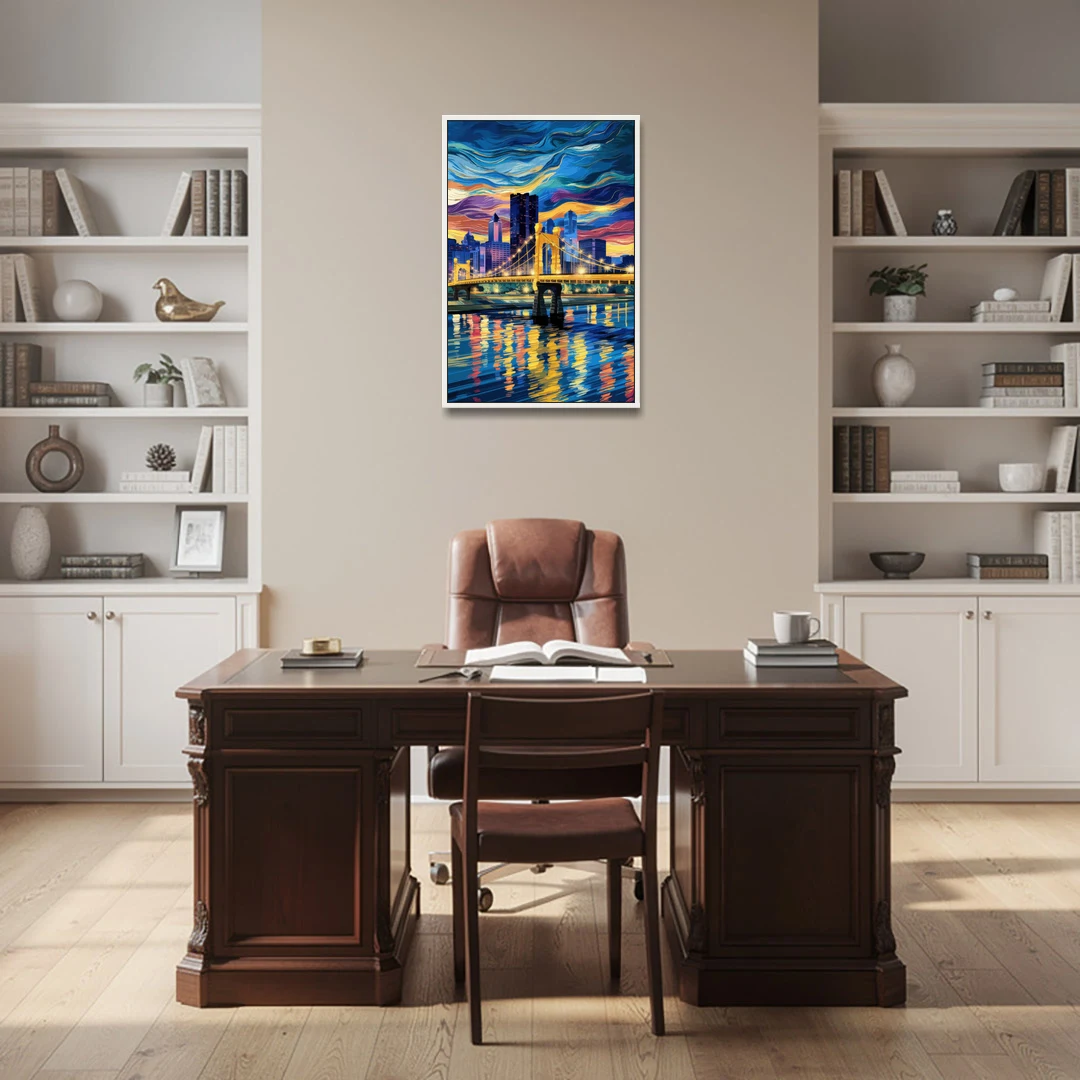 Pittsburgh Architectural Charm - White Framed Canvas Wall Art - Office - 24x36