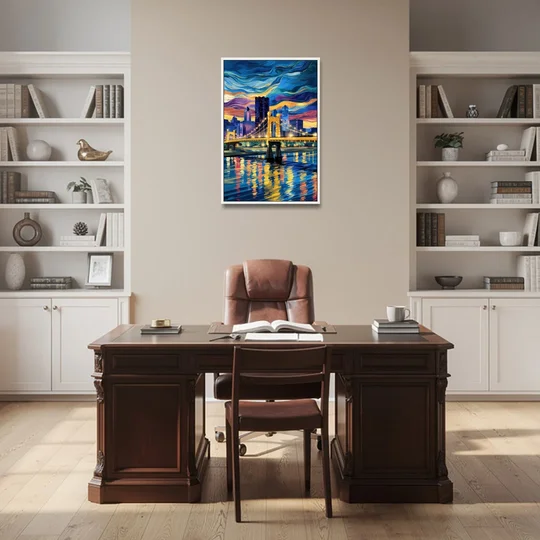 Pittsburgh Architectural Charm - White Framed Canvas Wall Art - Office - 24x36