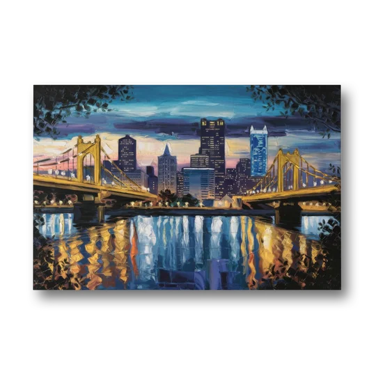 Pittsburgh Downtown Lights at Night - Canvas Wall Art - Front