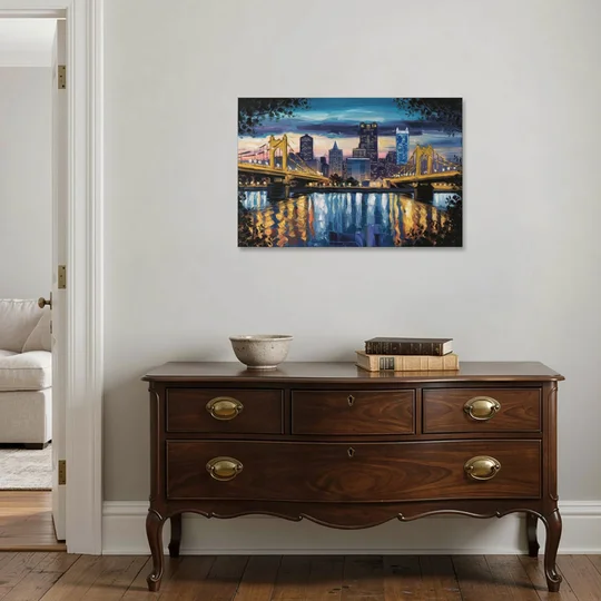 Pittsburgh Downtown Lights at Night - Canvas Wall Art - Coffee Table - 36x24