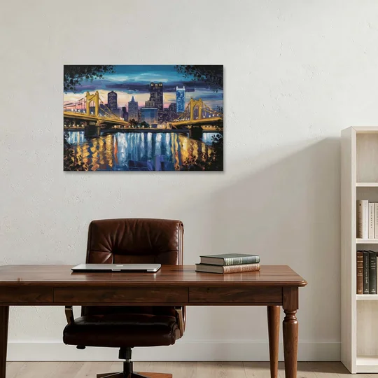 Pittsburgh Downtown Lights at Night - Canvas Wall Art - Office - 36x24