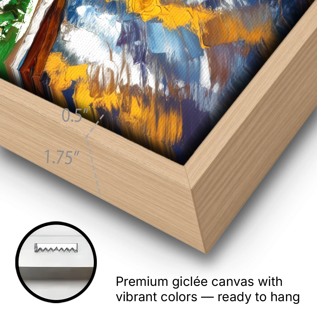 Pittsburgh Downtown Lights - Oak Framed Canvas Wall Art - Gallery Wrap Corner