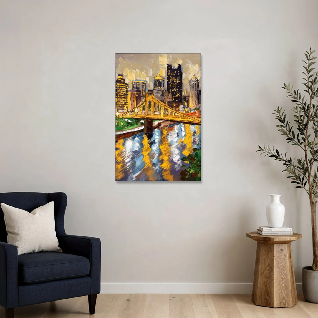 Pittsburgh Downtown Lights - Canvas Wall Art - Sofa - 24x36