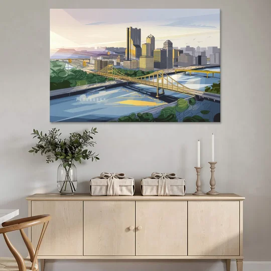 Pittsburgh Golden Triangle View - Canvas Wall Art - Coffee Table - 60x40