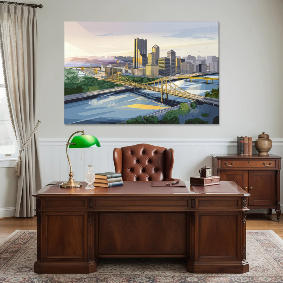 Pittsburgh Golden Triangle View - Canvas Wall Art - Office - 60x40
