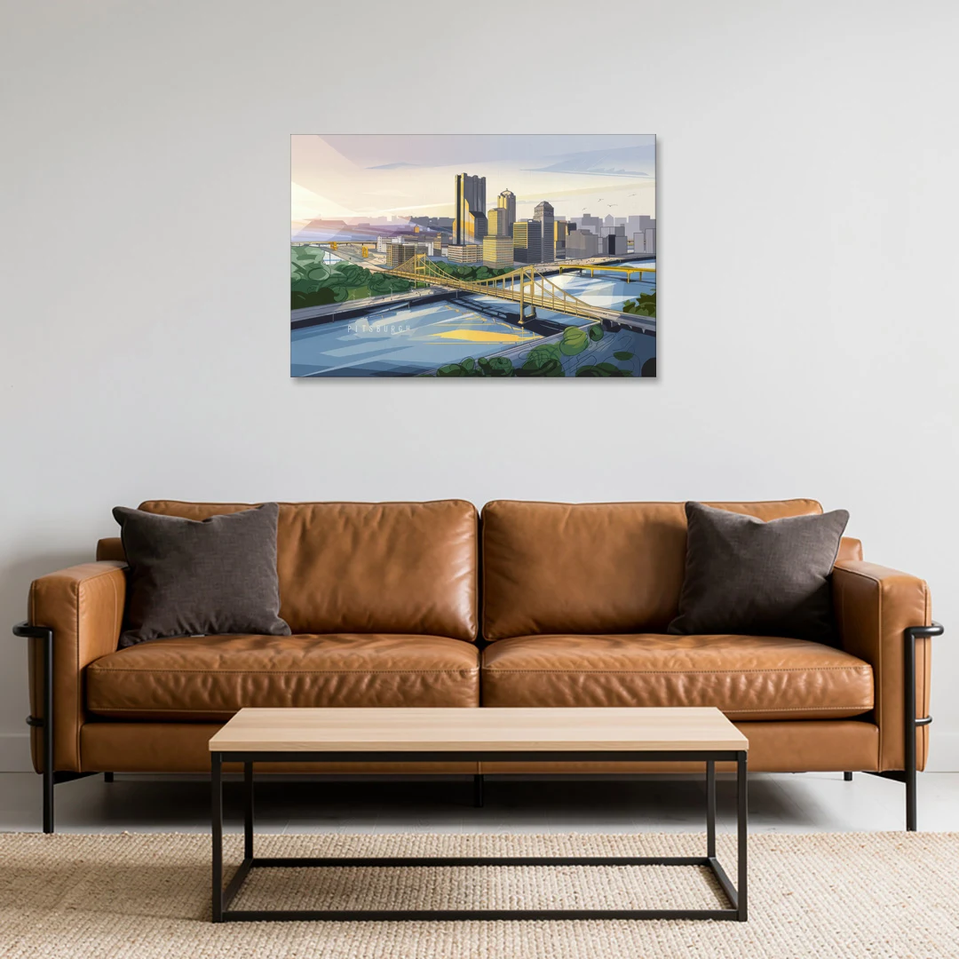 Pittsburgh Golden Triangle View - Canvas Wall Art - Sofa - 36x24
