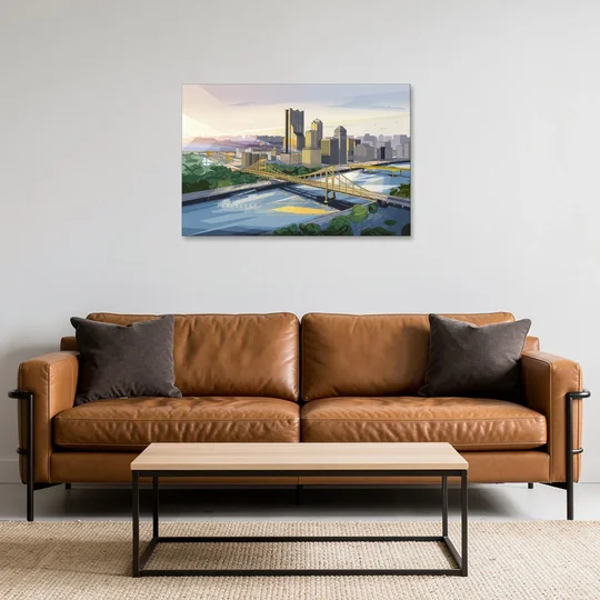 Pittsburgh Golden Triangle View - Canvas Wall Art - Sofa - 36x24