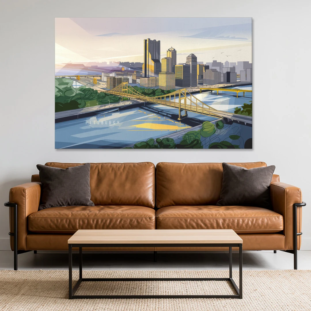 Pittsburgh Golden Triangle View - Canvas Wall Art - Sofa - 60x40