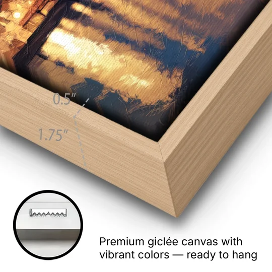 Pittsburgh Nighttime Glow - Oak Framed Canvas Wall Art - Gallery Wrap Corner