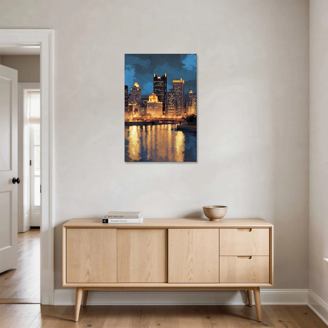 Pittsburgh Nighttime Glow - Canvas Wall Art - Coffee Table - 24x36