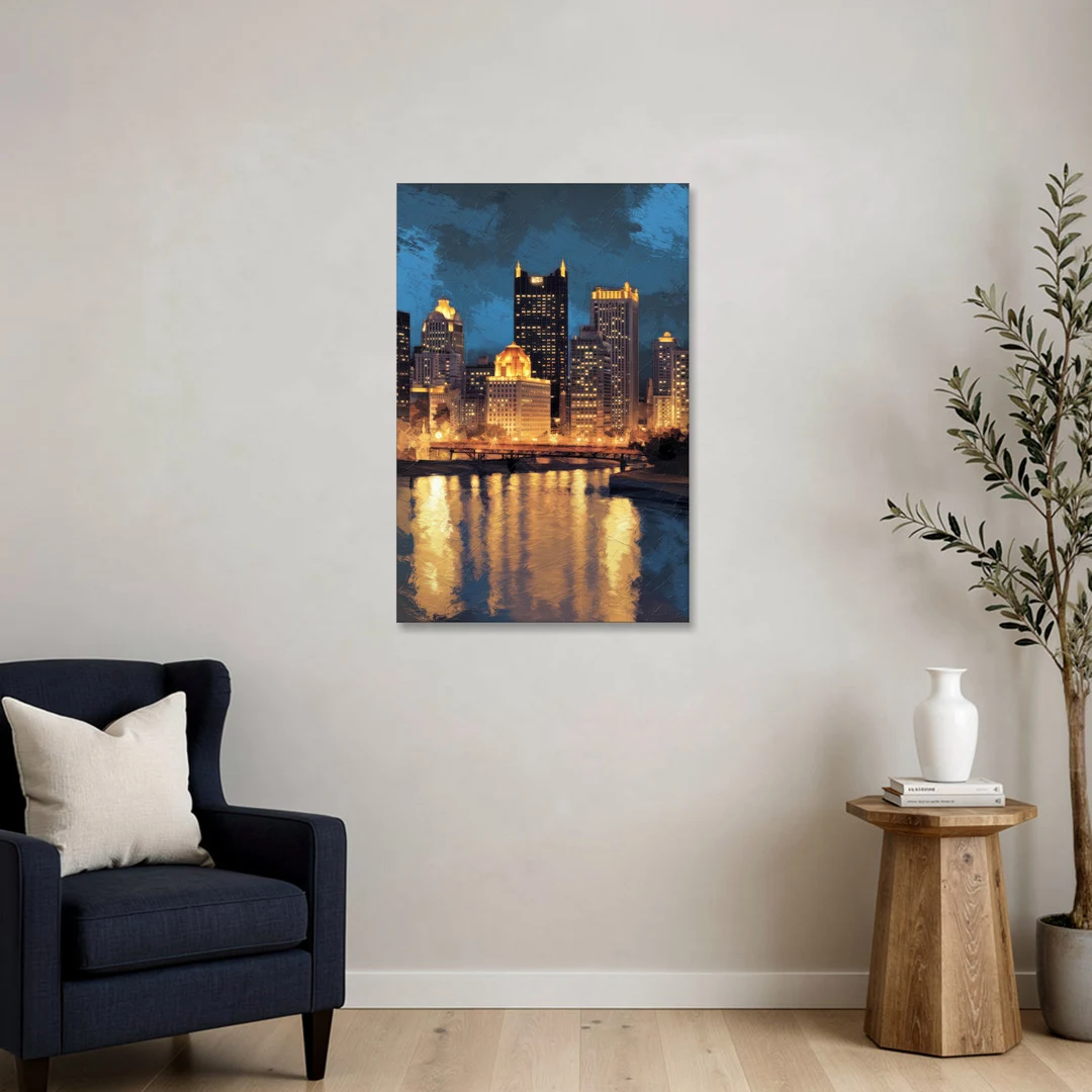 Pittsburgh Nighttime Glow - Canvas Wall Art - Sofa - 24x36