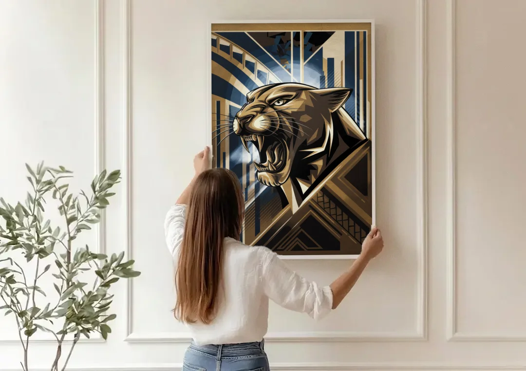 Pittsburgh Panthers Spirit canvas wall art being hung on a paneled wall