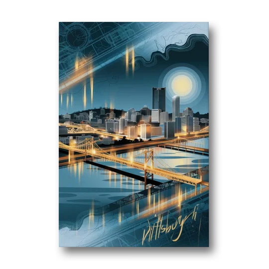 Pittsburgh Skyline and Map - Canvas Wall Art - Front