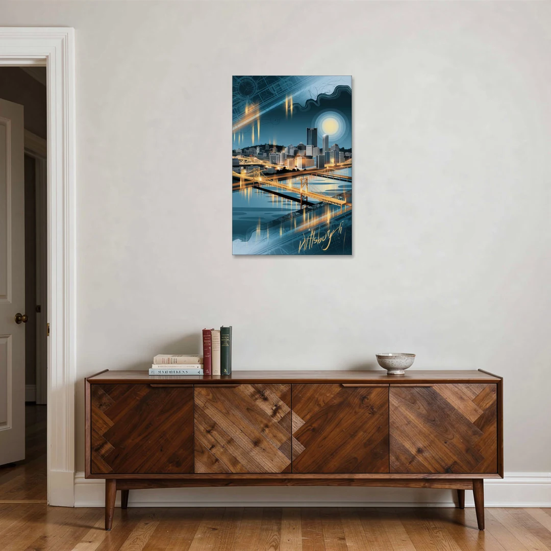 Pittsburgh Skyline and Map - Canvas Wall Art - Coffee Table - 24x36