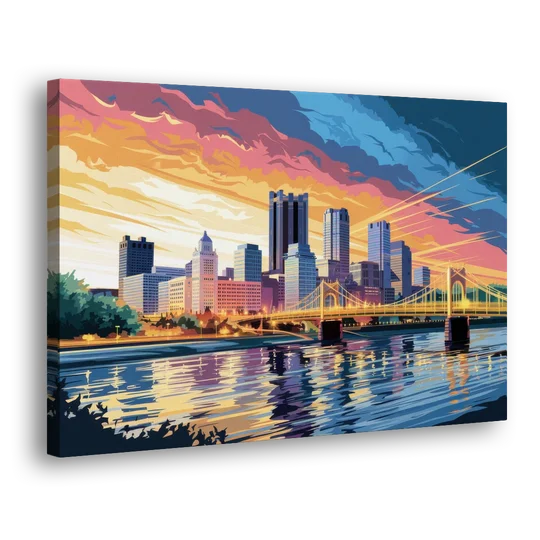 Pittsburgh Skyline At Sunset - Canvas Wall Art - Side