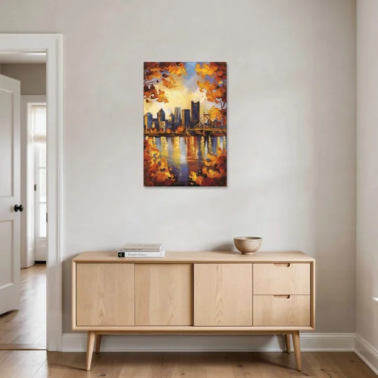 Pittsburgh Skyline in Autumn - Canvas Wall Art - Coffee Table - 24x36