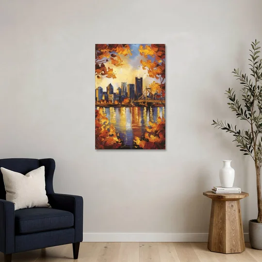 Pittsburgh Skyline in Autumn - Canvas Wall Art - Sofa - 24x36