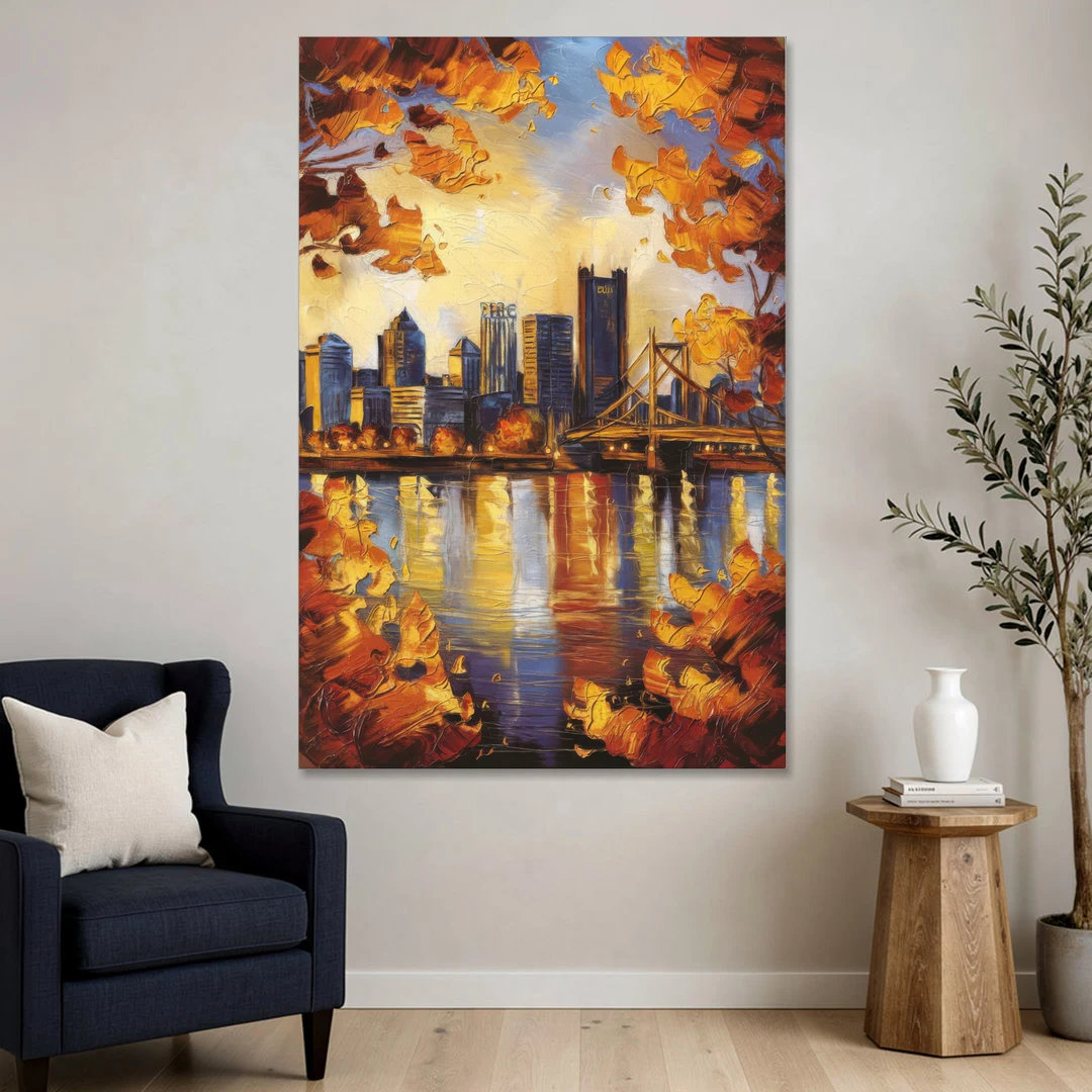 Pittsburgh Skyline in Autumn - Canvas Wall Art - Sofa - 40x60